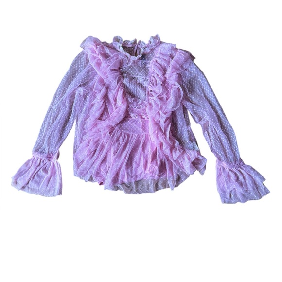 Anthropologie Pink Long Sleeve Ruffle Blouse Fairy Boho Cottagecore Medium - Picture 3 of 8